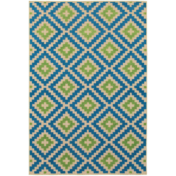 Union Rustic Winkfield PowerLoomed Sand/ Blue Indoor/Outdoor Rug Wayfair